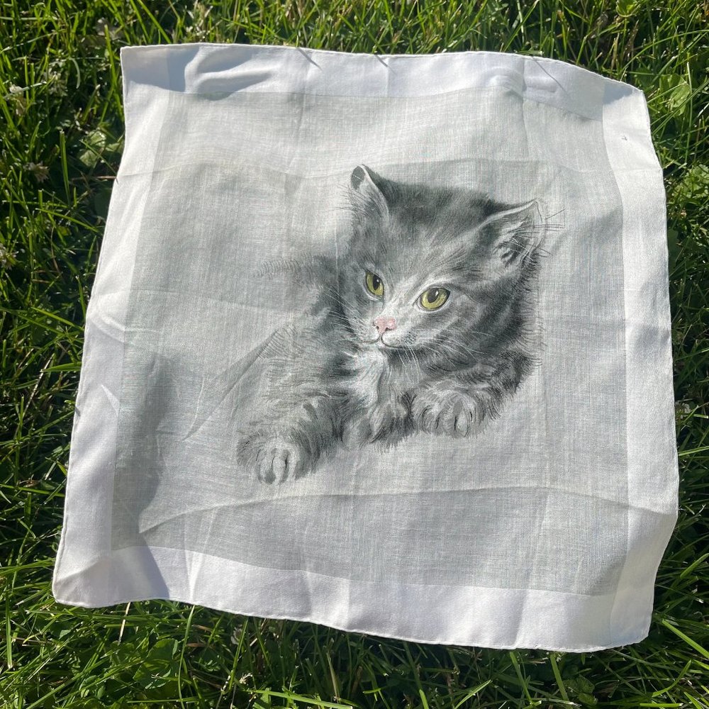 Vintage A. Skandia Print Cat Handkerchief | M25